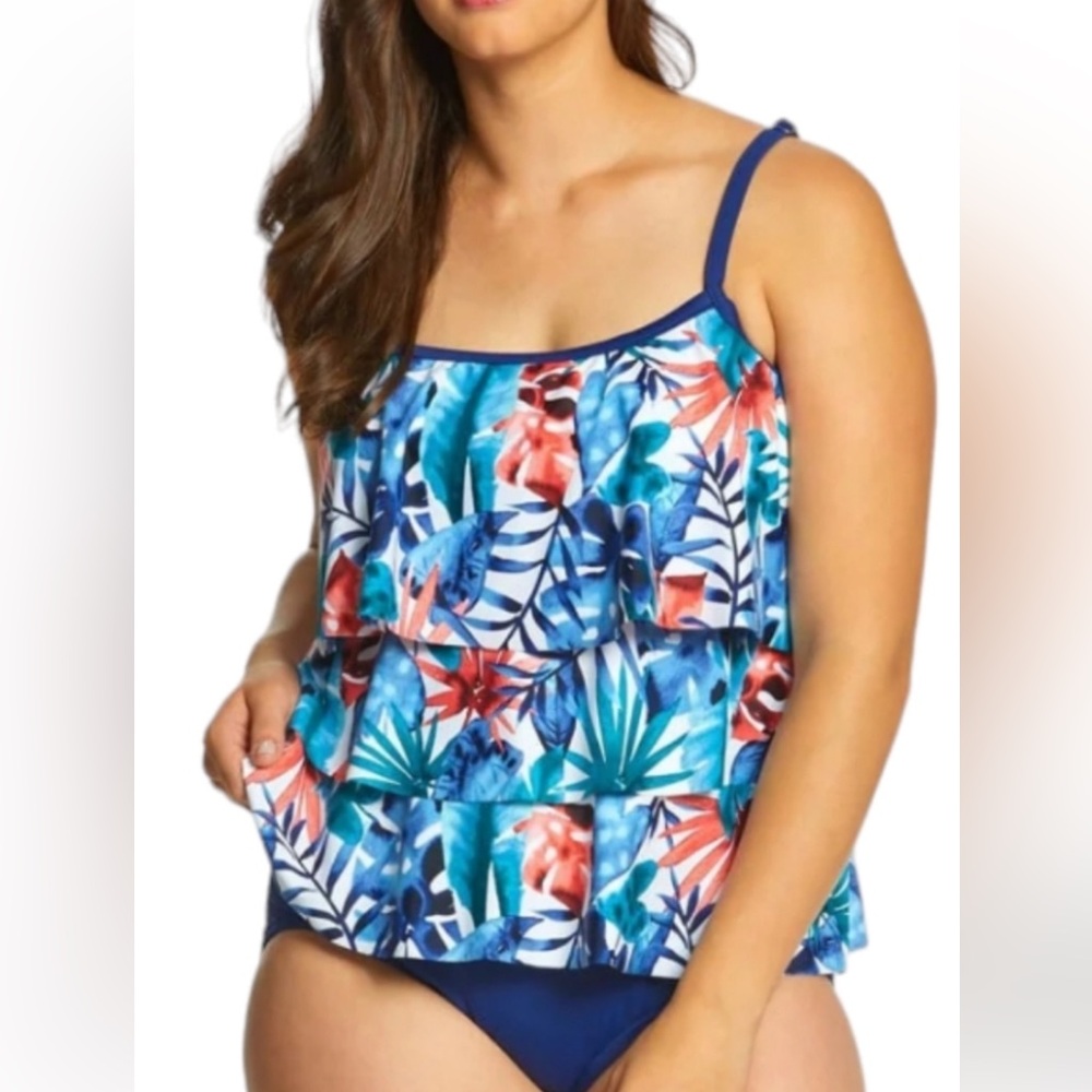 Maxine of Hollywood Tropical Ruffled Tankini Top Swimsuit